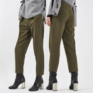 Topshop Olive Green Pleated Trousers